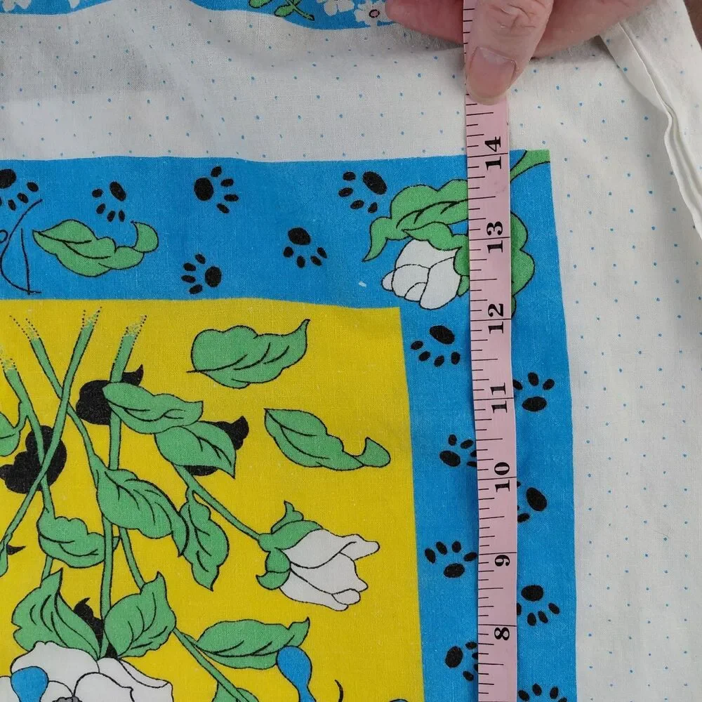 VTG Tablecloth 1960s Kitschy Skunk Dog Cotton Dogwood Stinkweed Pastel Unique